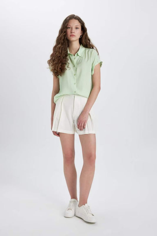 Regular Fit Shirt Collar Viscose Short Sleeve Shirt - - mint green