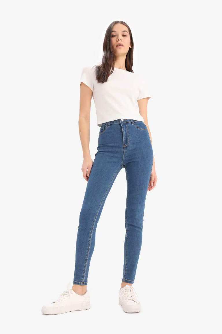 High Waist Ankle Length Jegging Jeans - - Denim