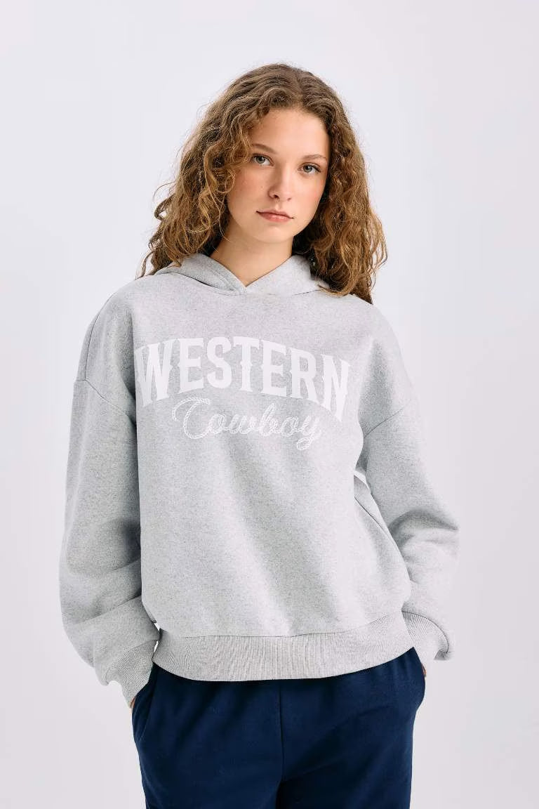 Oversize Fit Printed Long Sleeve Sweatshirt - -
