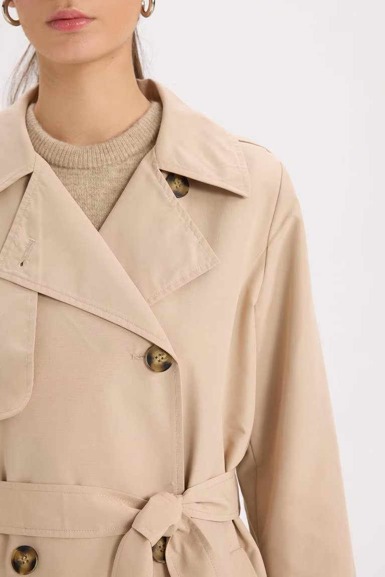 Waterproof Regular Fit Belted Trench Coat - -