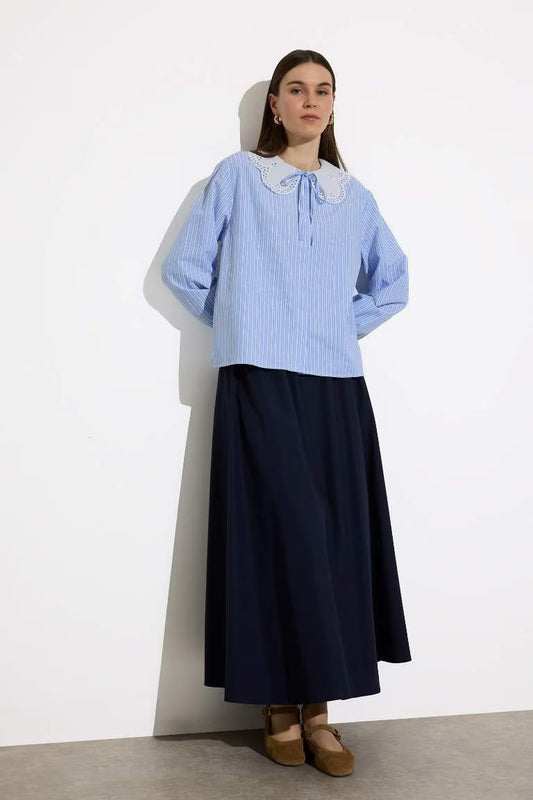 A Cut Poplin Maxi Skirt - -