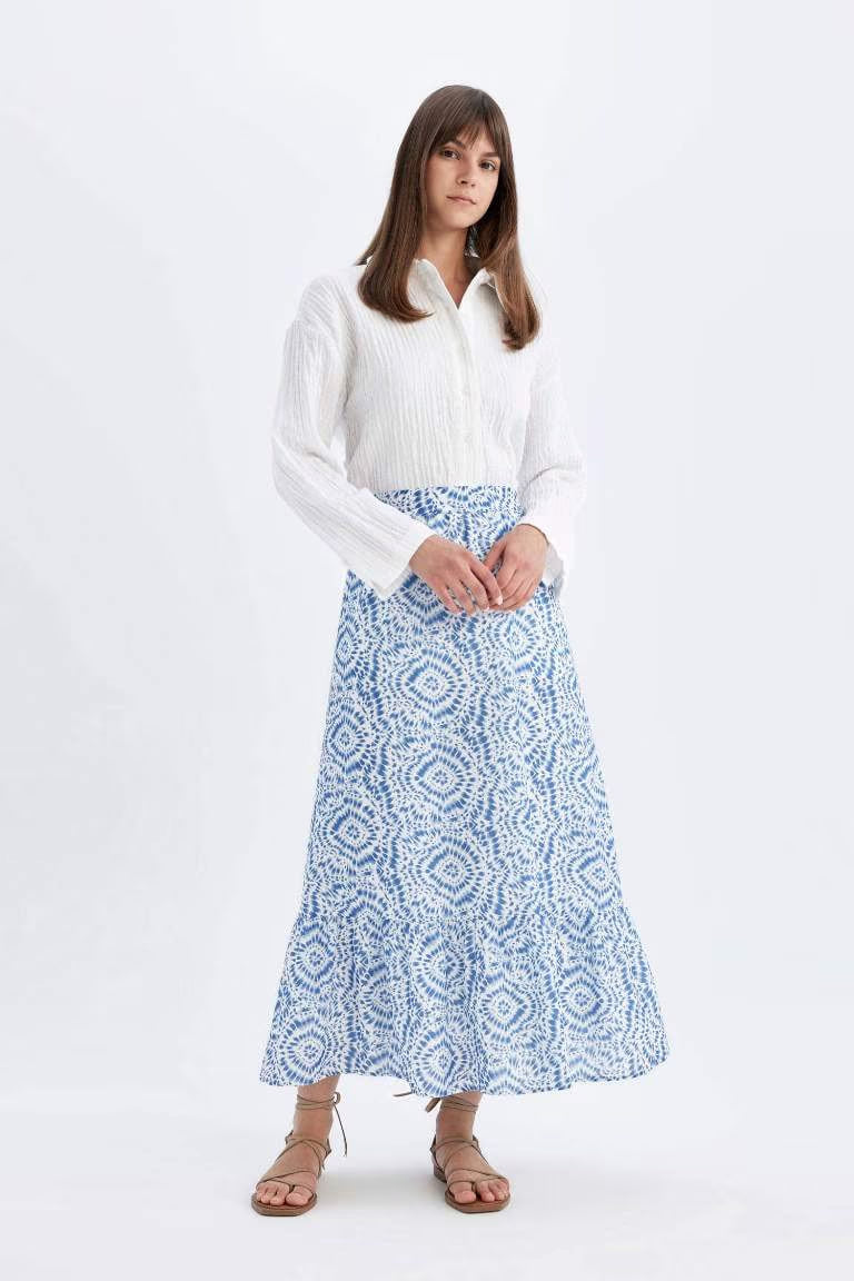 A Cut Printed Voile Maxi Skirt - - Geometric