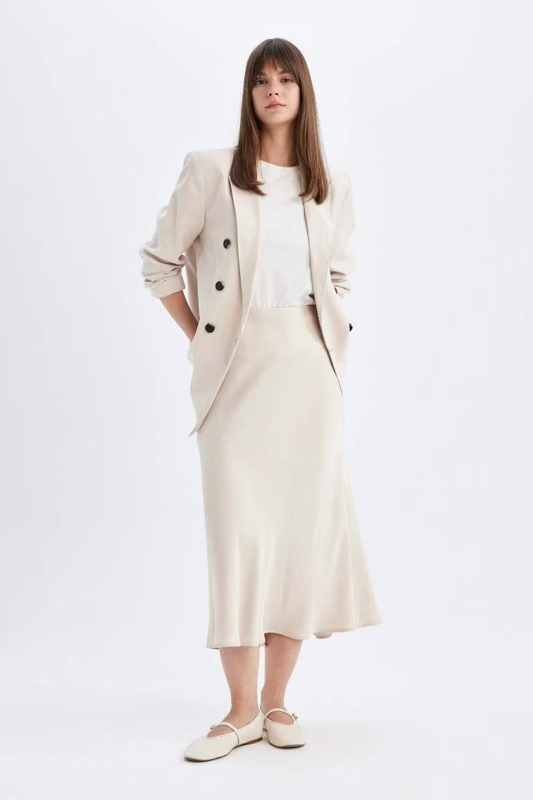 A Cut Satin Maxi Skirt - - stone