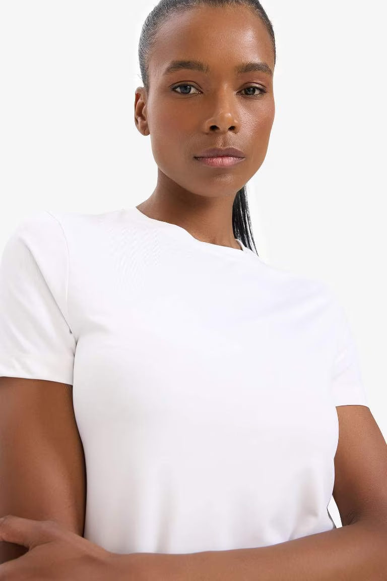 DeFactoFit Standard Fit Crew Neck Sports T-Shirt - - White