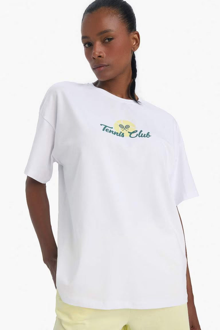 DeFactoFit Oversize Fit Crew Neck Back Printed Sports T-Shirt - - White
