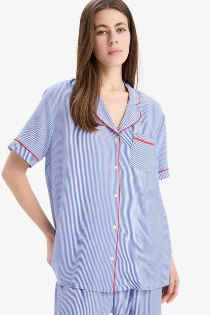 Fall in Love Regular Fit Short Sleeve 2 Piece Set - - Striped