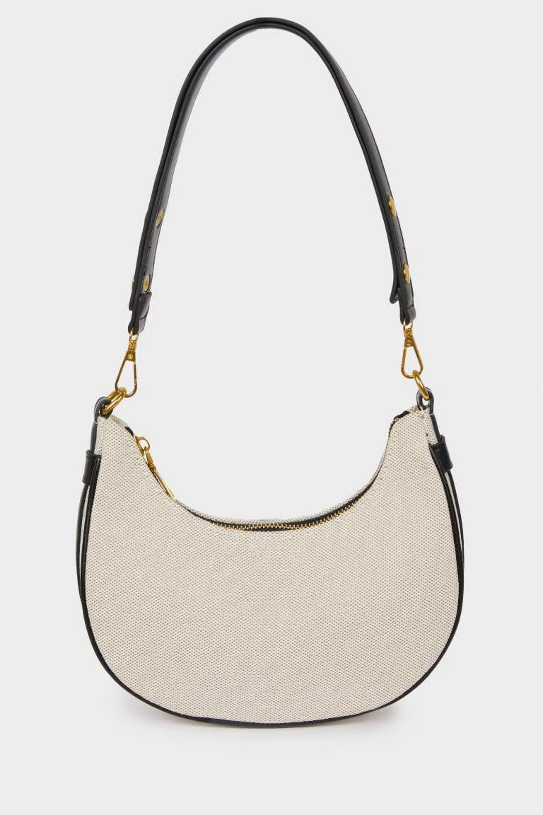 Woman Canvas Look Faux Leather Shoulder Bag - -