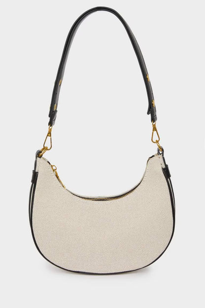 Woman Canvas Look Faux Leather Shoulder Bag - -