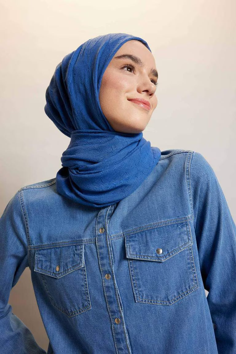 Woman Crepe Shawl - - Blue