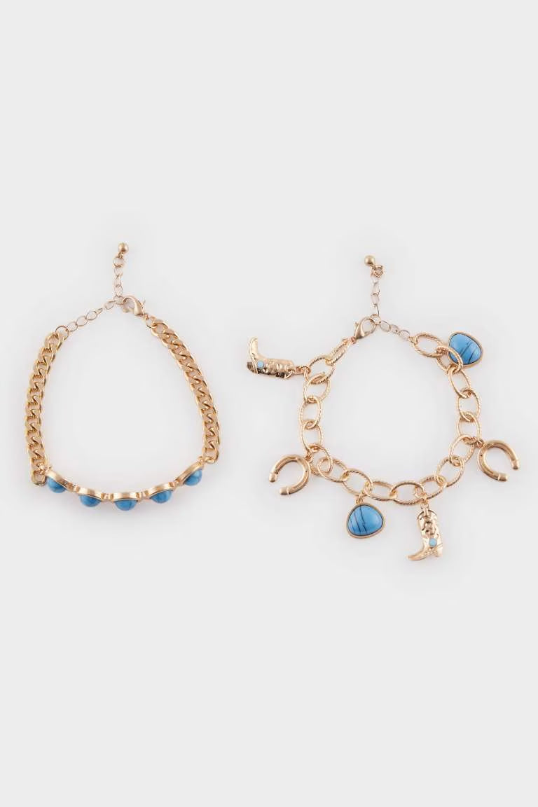 Woman Blue Stone 2 Piece Bracelet - - Multicolor