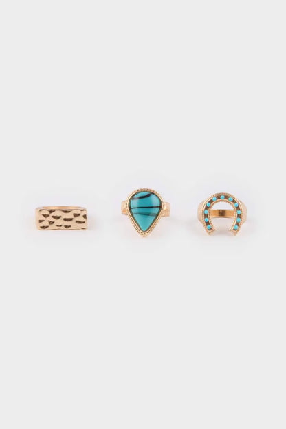 Woman Blue Stone 3 Piece Gold Rings - - Multicolor