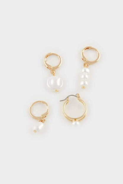 Woman 12 Piece Pearl Gold Earrings - -