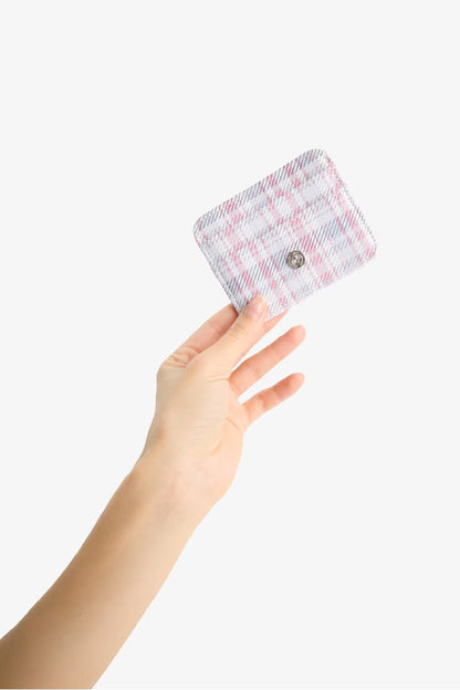 Woman Plaid Faux Leather Business Card Wallet - - Plaid
