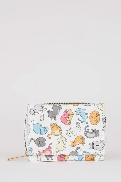 Women's Patterned Faux Leather Wallet - -