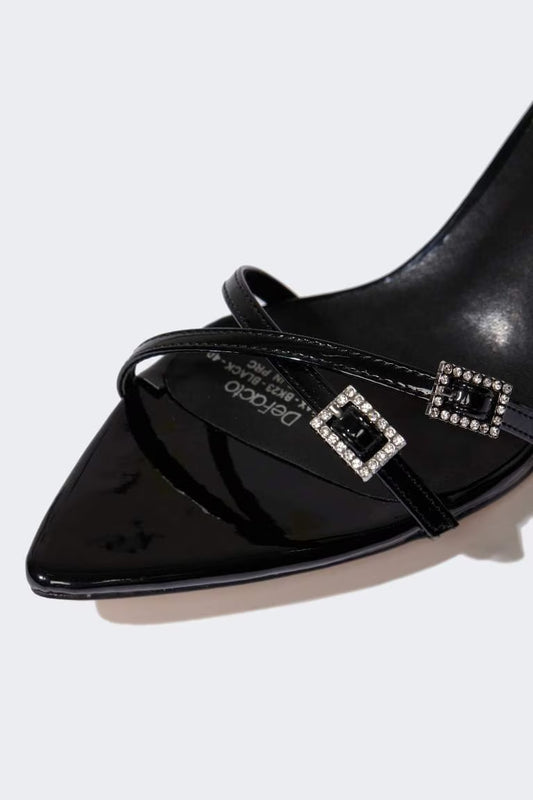 Woman Faux Leather Heeled Sandals - - Black
