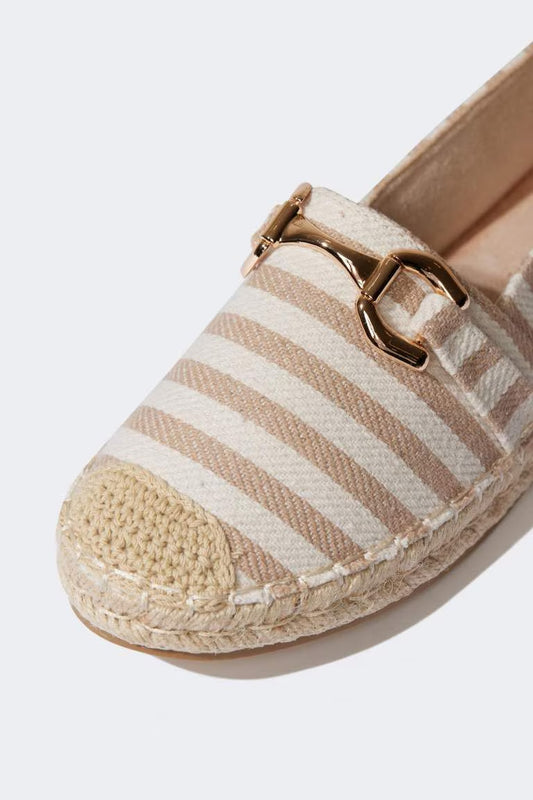 Woman Flat Sole Espadrille Shoes - - Striped