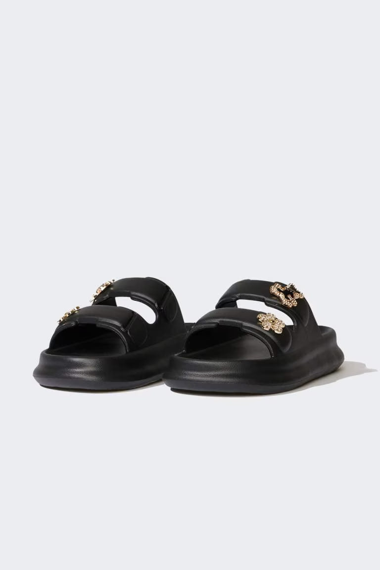 Woman Flat Sole Eva Slippers - - Black