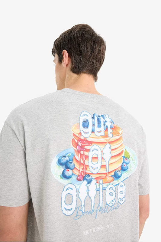 Boxy Fit Crew Neck Printed Short Sleeve T-Shirt - -