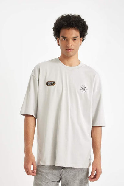 Loose Fit Crew Neck Back Printed T-Shirt - -