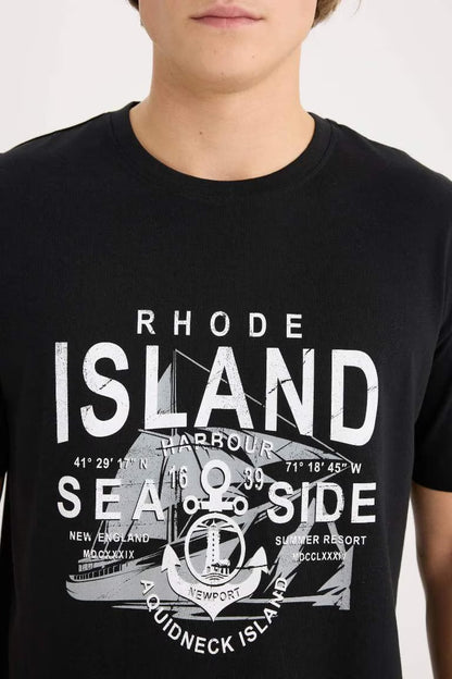 Regular Fit Crew Neck Printed Short Sleeve T-Shirt - -