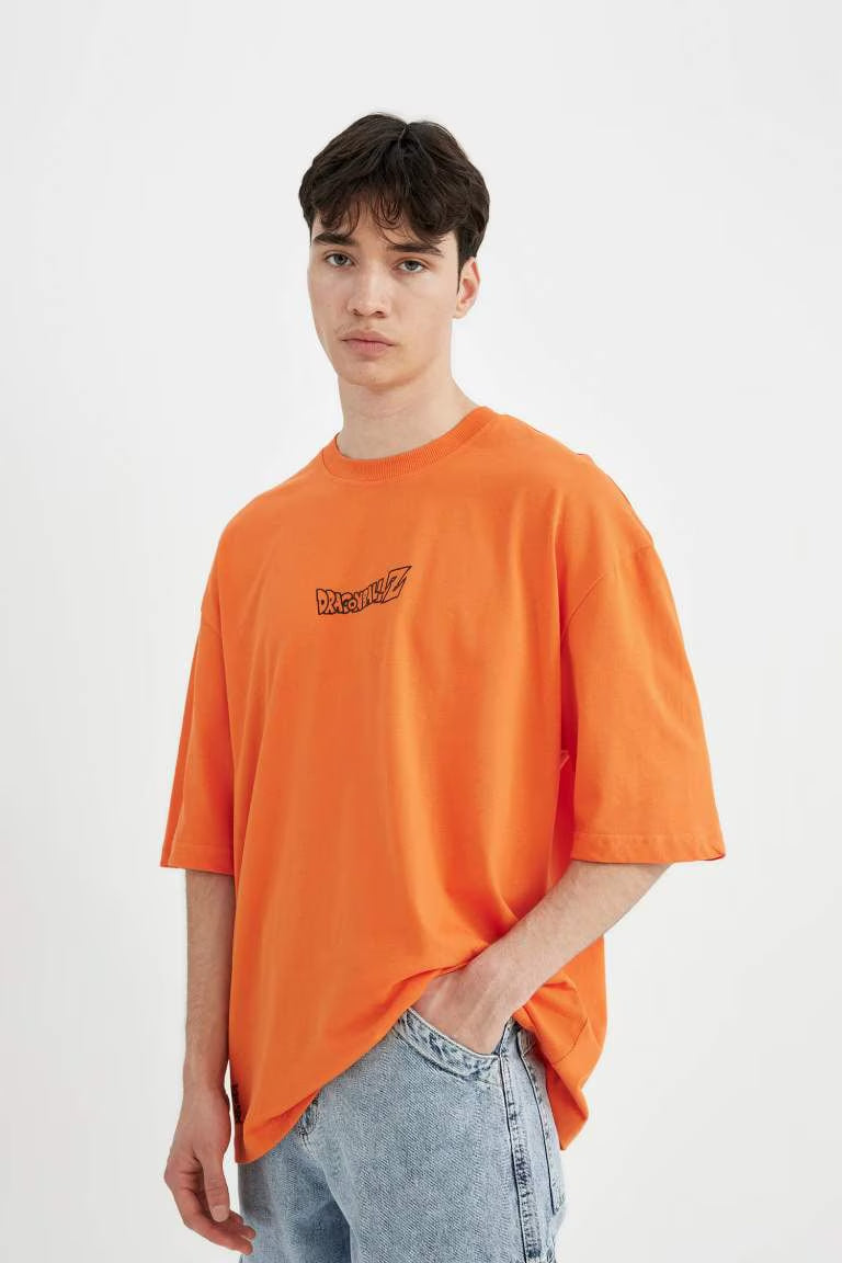 Dragon Ball Loose Fit Crew Neck Short Sleeve T-Shirt - - Orange