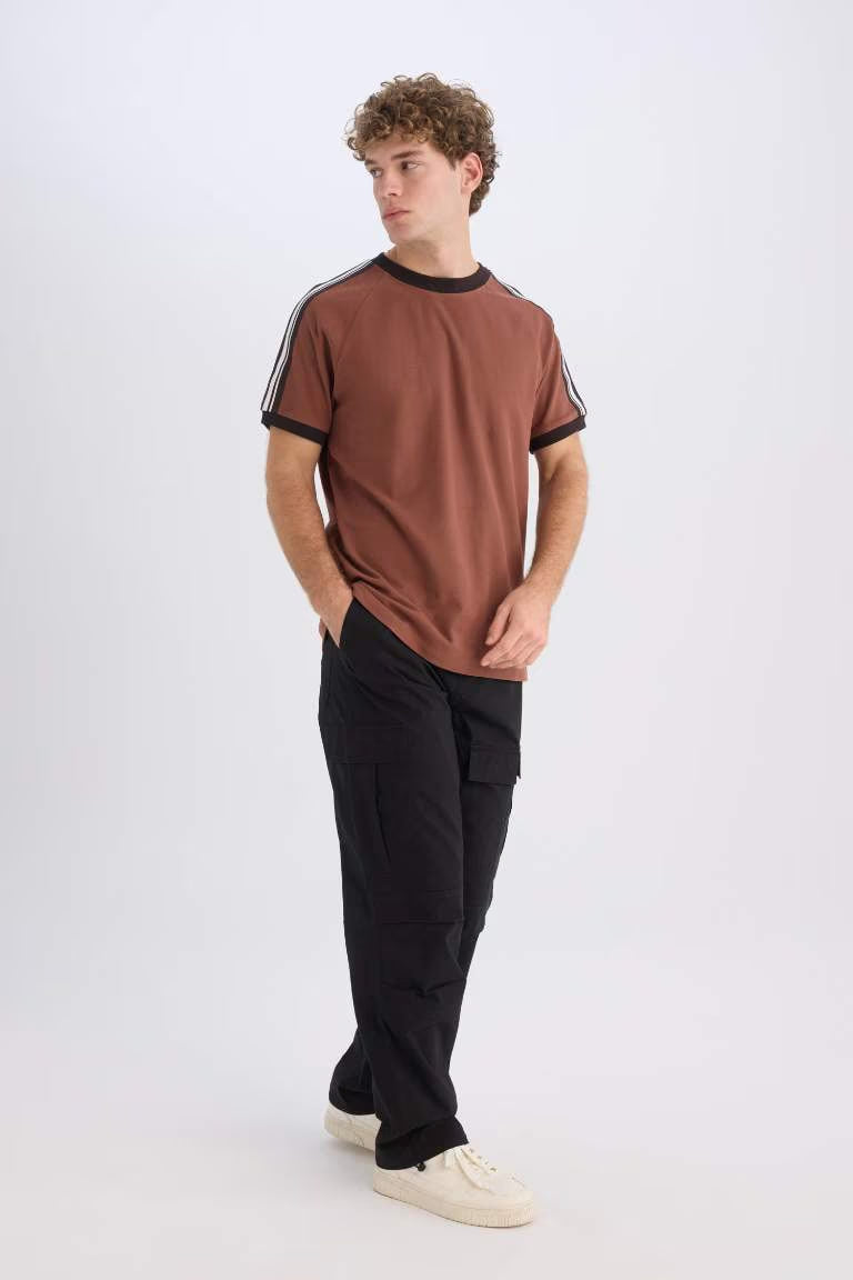 Regular Fit Crew Neck Pique T-Shirt - - Brown