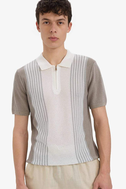 Standard Fit Polo Collar Knitwear Polo T-Shirt - -