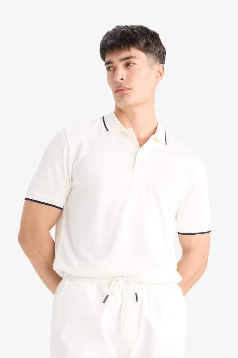 Regular Fit Short Sleeve Pique Polo T-Shirt - - White