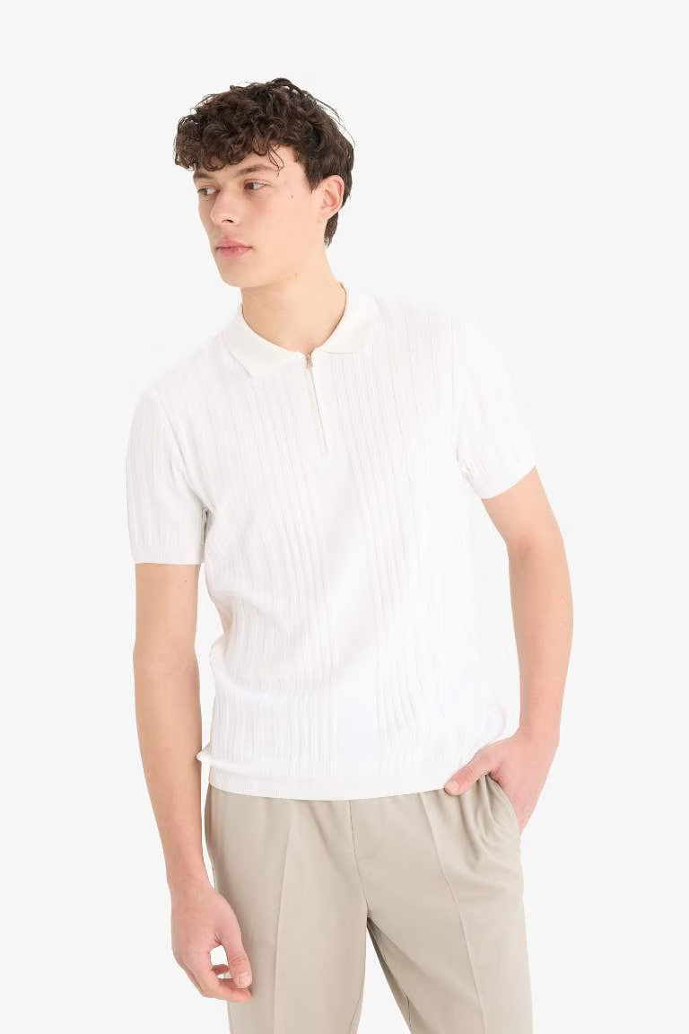 Standard Fit Knitwear Polo T-Shirt - - White