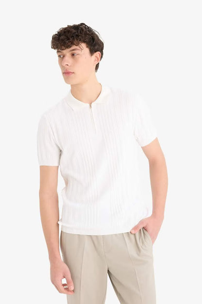 Standard Fit Knitwear Polo T-Shirt - - White