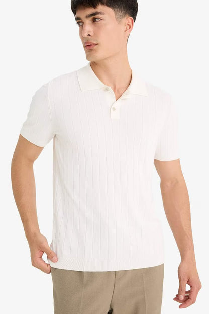 Standard Fit Short Sleeve Knitwear Polo T-Shirt - -