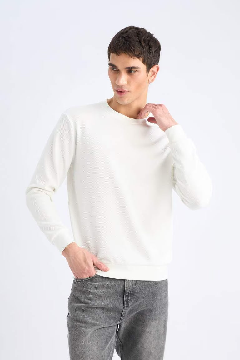 Regular Fit Long Sleeve Sweatshirt - - Ecru