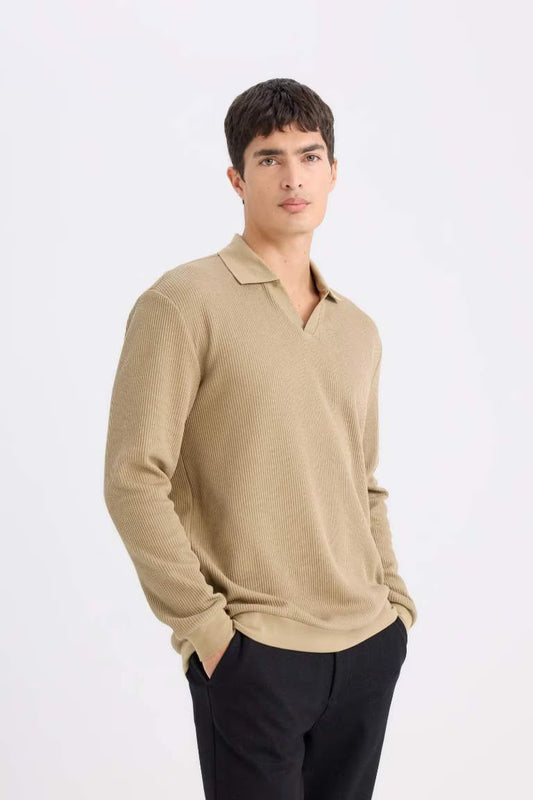 Regular Fit Long Sleeve Sweatshirt - - khaki