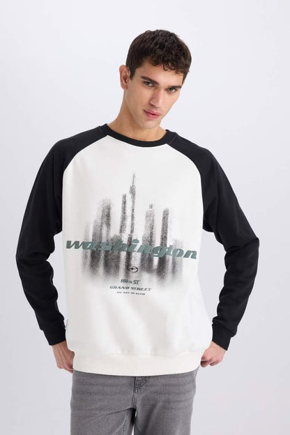 Oversize Fit Printed Long Sleeve Sweatshirt - -