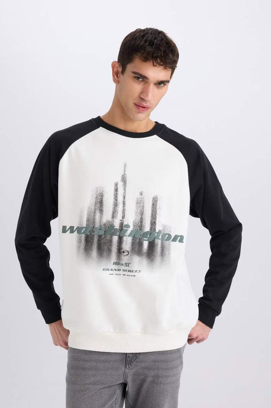 Oversize Fit Printed Long Sleeve Sweatshirt - -