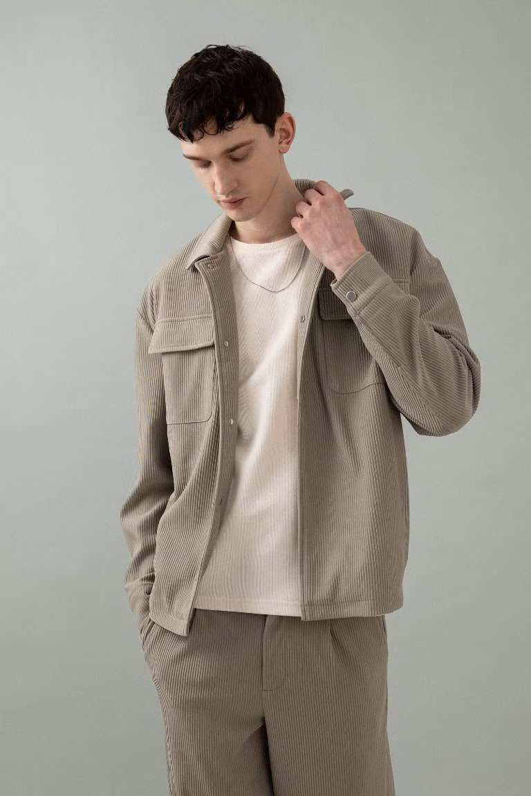Relax Fit Shirt Collar Pleated Shirt Jacket - -