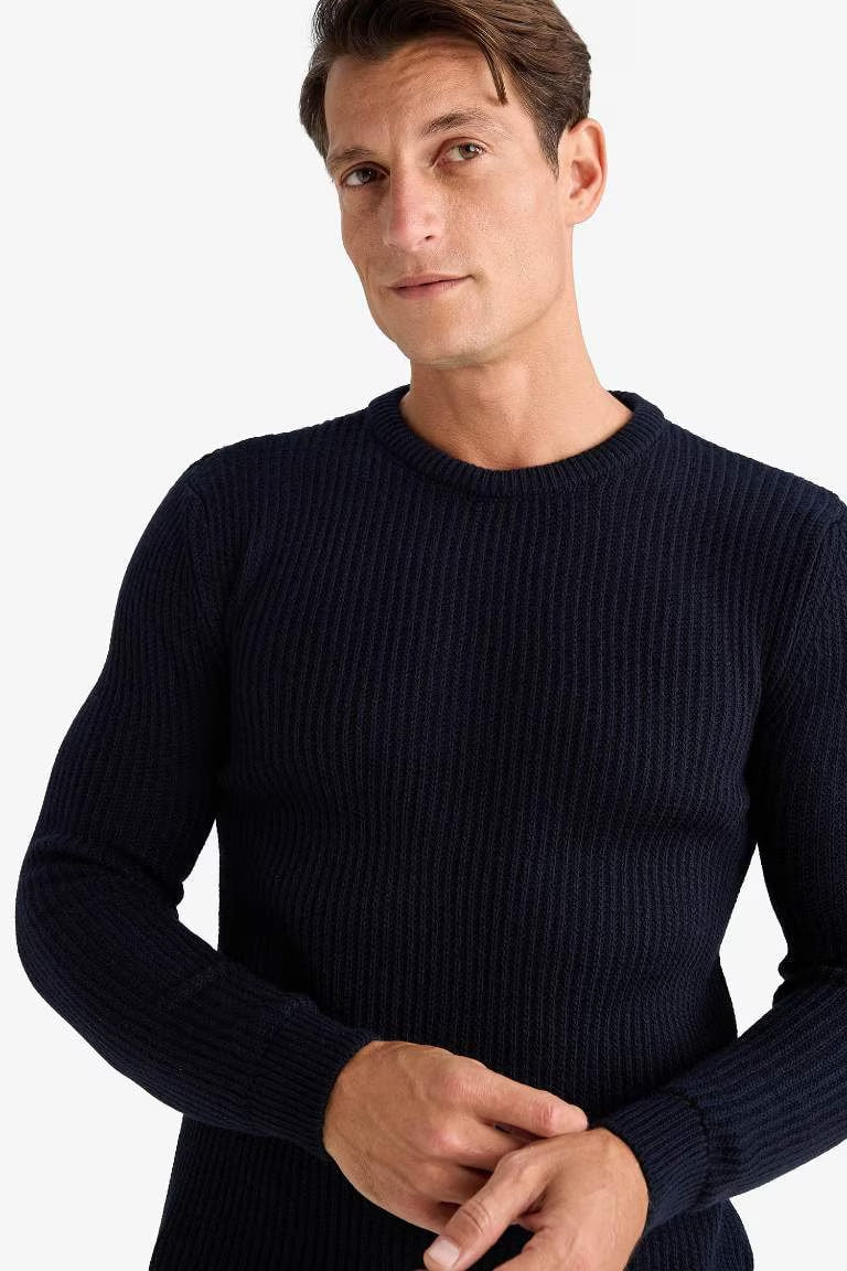 Standard Fit Crew Neck Knitwear Pullover - - Navy