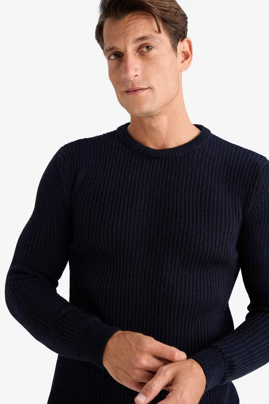 Standard Fit Crew Neck Knitwear Pullover - - Navy