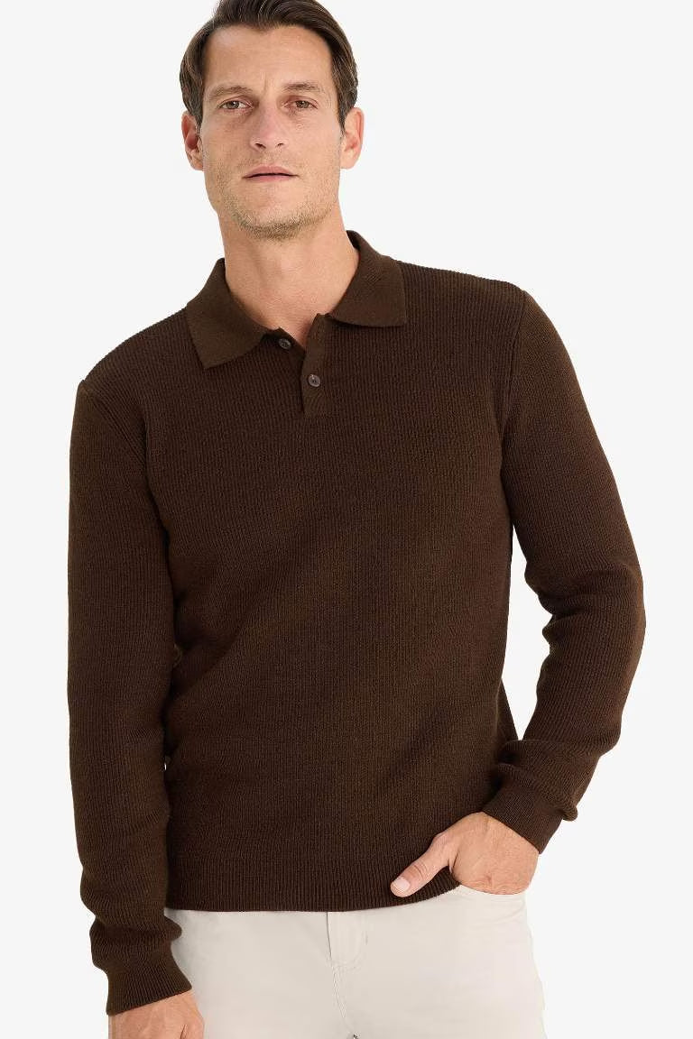 Standard Fit Polo Collar Knitwear Pullover - -