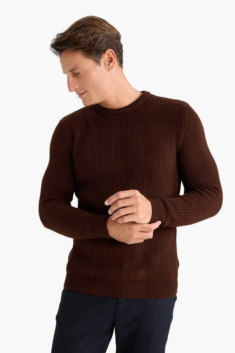 Standard Fit Crew Neck Basic Knitwear Pullover - -