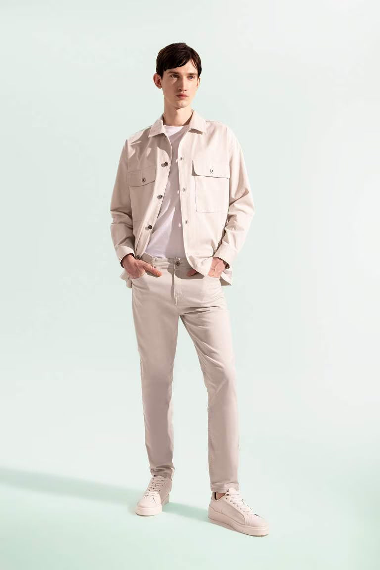 Super Skinny Hem Gabardine Trousers - - stone