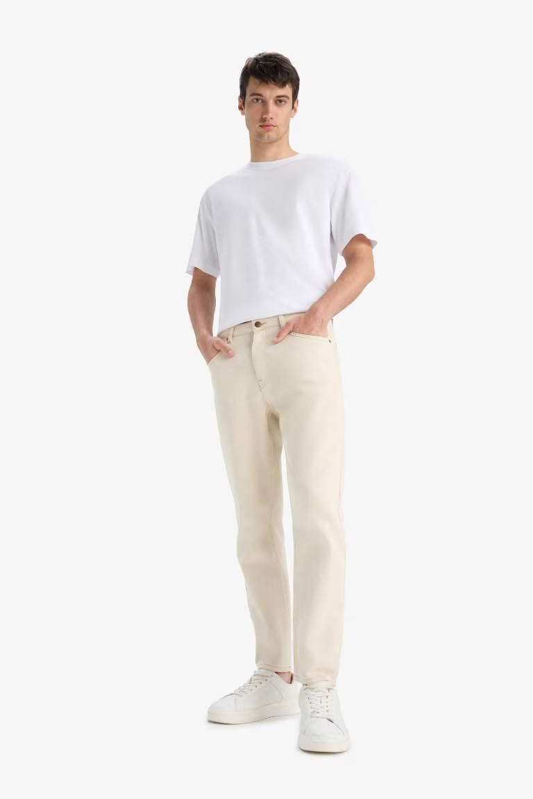 Cotton 90's Slim Fit High Waist Jeans - - Sand