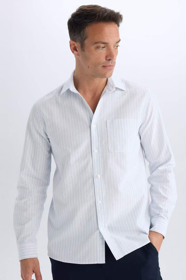 Regular Fit Polo Neck Striped Shirt - - sky