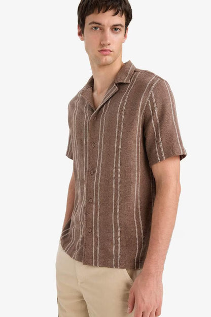 Regular Fit Polo Neck Jacquard Short Sleeve Shirt - -