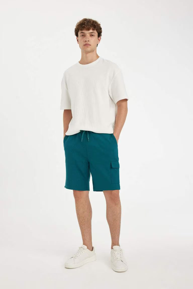 Regular Fit Straight Leg Basic Cargo Shorts - - Dark green