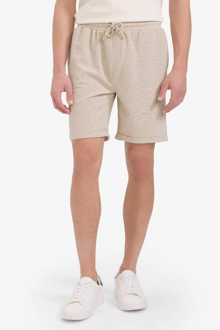 Regular Fit Textured Basic Bermuda Shorts - - stone