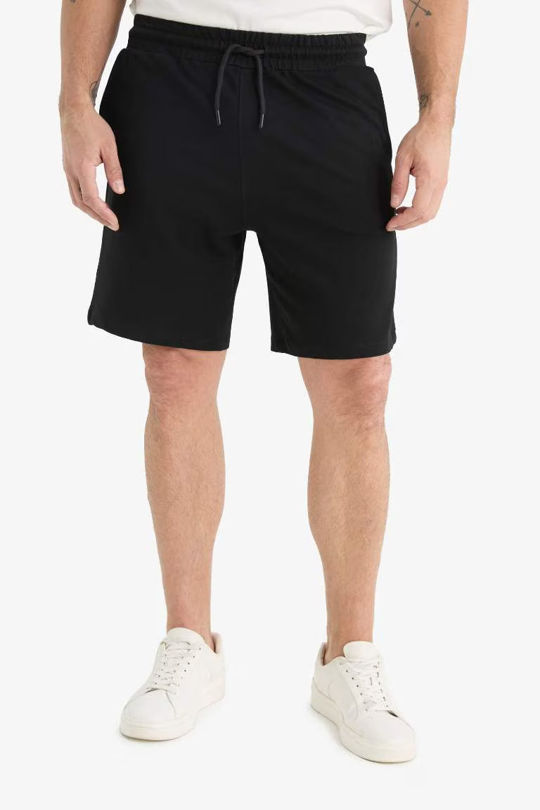 Slim Fit Thin Sweatshirt Fabric Shorts - - Black
