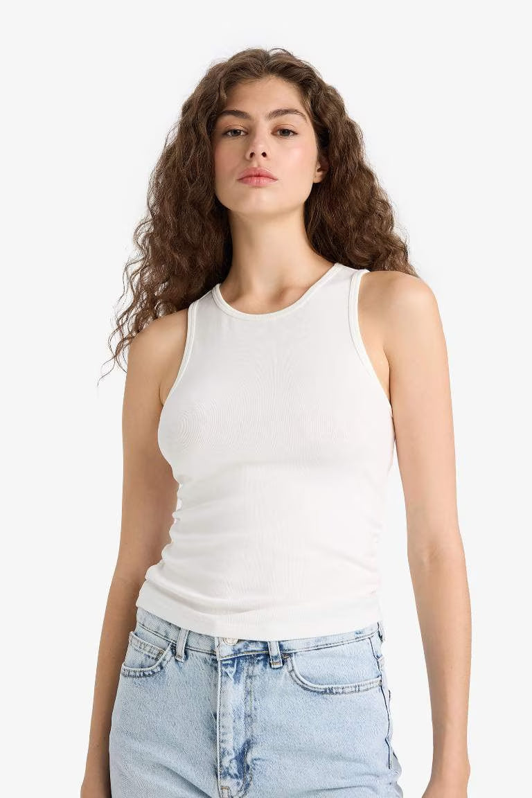 Slim Fit Ribana Crew Neck Tank Top - -