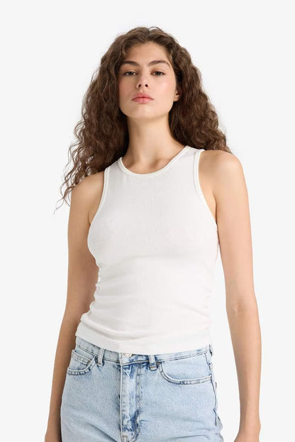 Slim Fit Ribana Crew Neck Tank Top - -
