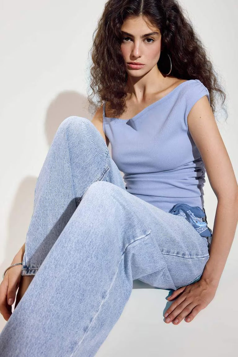 Asymmetric Crepe One Shoulder Tank Top - -